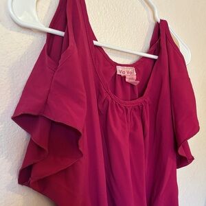 Pretty Magenta Ruffle Hem Top, Elastic Hem, Sleeve Cut Outs, Blouse